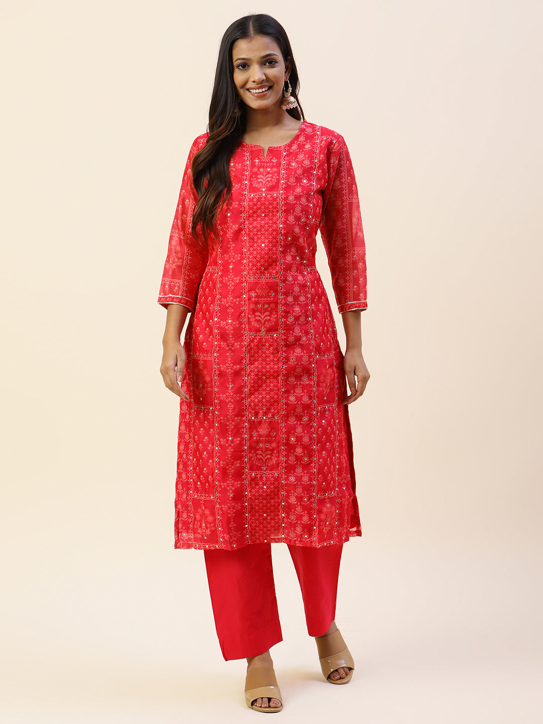 Printed Chanderi Kurta With Pants