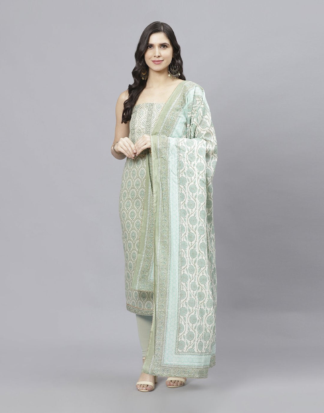 Embroidered Cotton Suit Piece With Printed Cotton Dupatta
