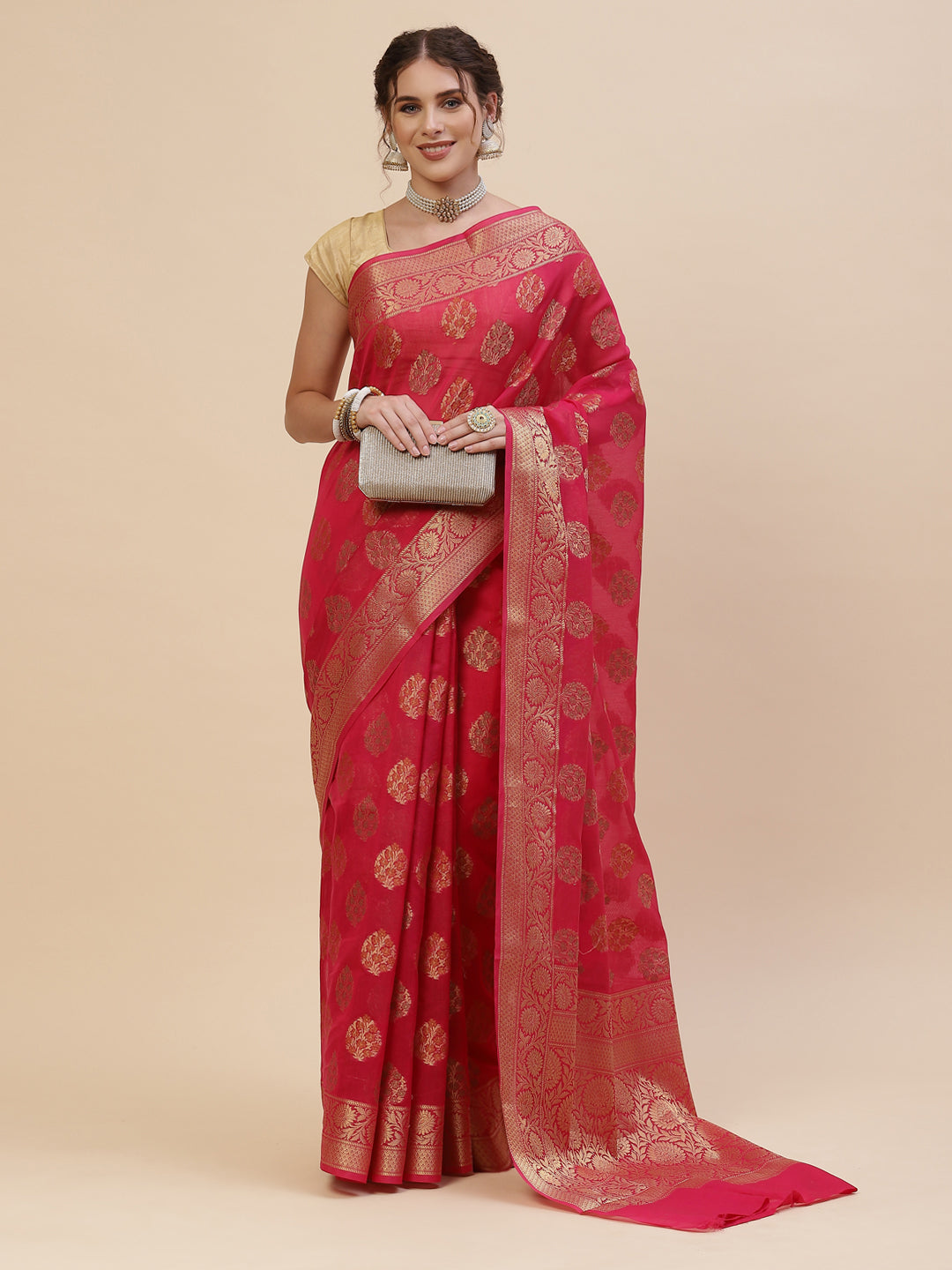 Zari Booti Cotton Woven Saree