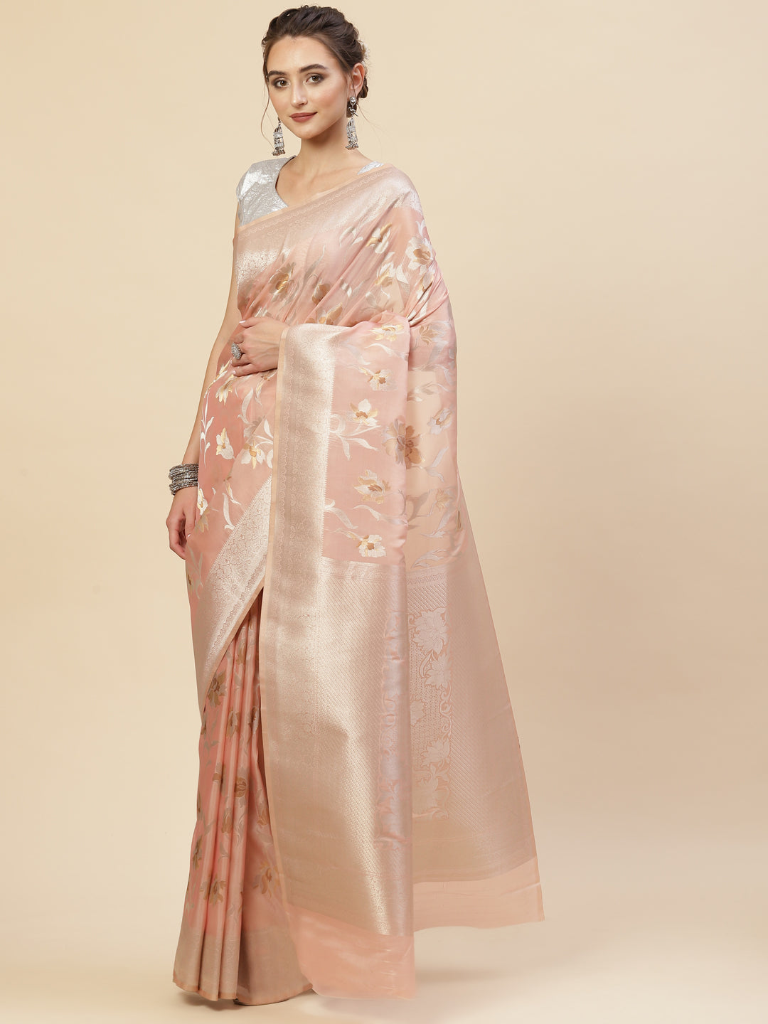 Floral Zari Jaal Organza Woven Saree