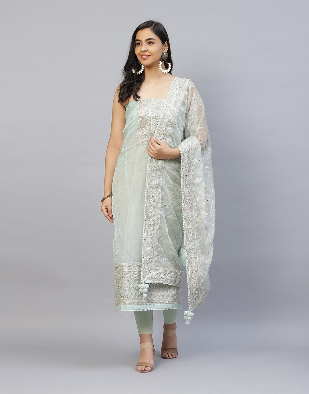 Embroidered Organza Kora Suit Piece