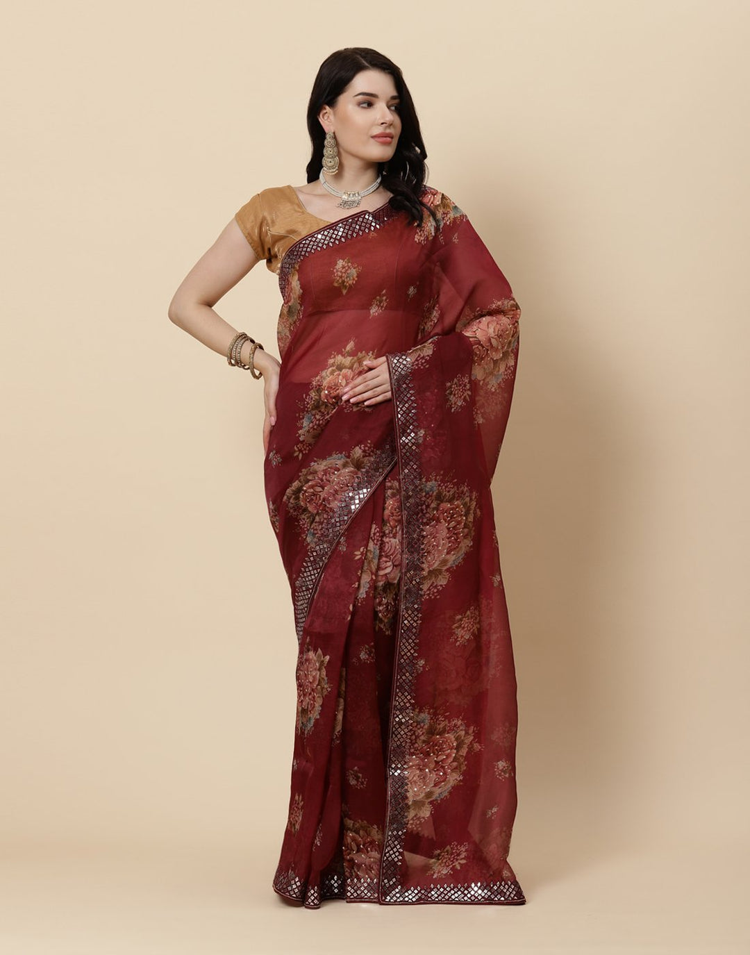 Embroidered Organza Kora Saree