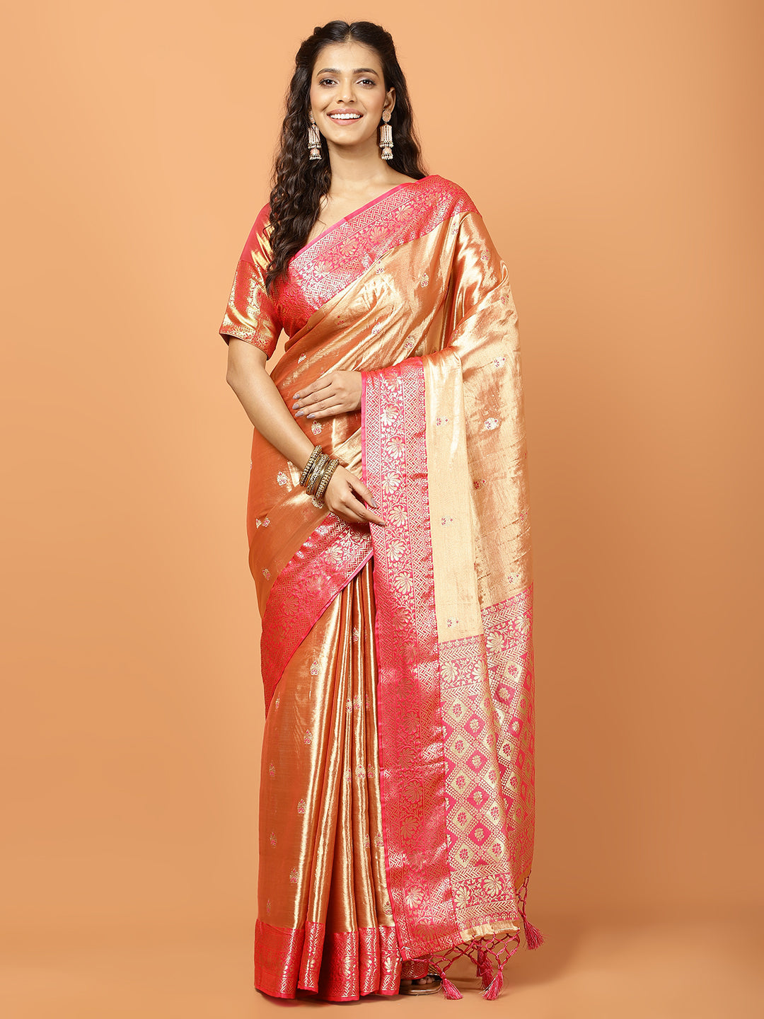 Plain Zari Border Banarasi Woven Saree