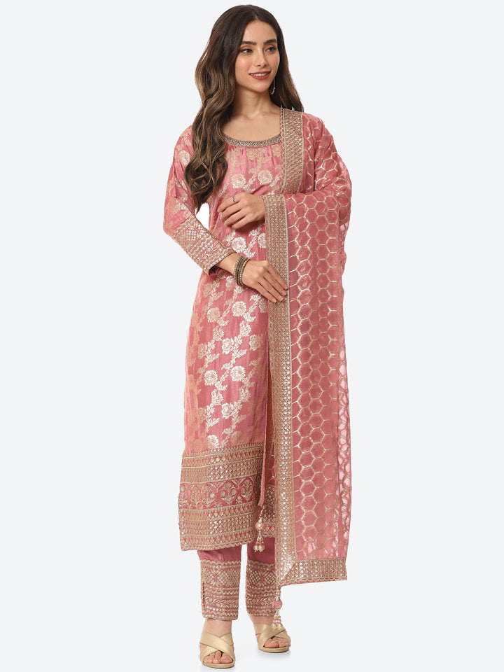 Floral Zari Jaal Handloom Kurta With Pants &amp; Dupatta