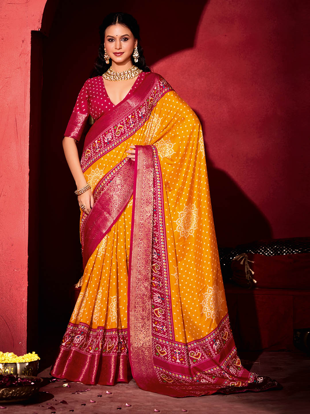 Bandhani Printed Art Silk Saree