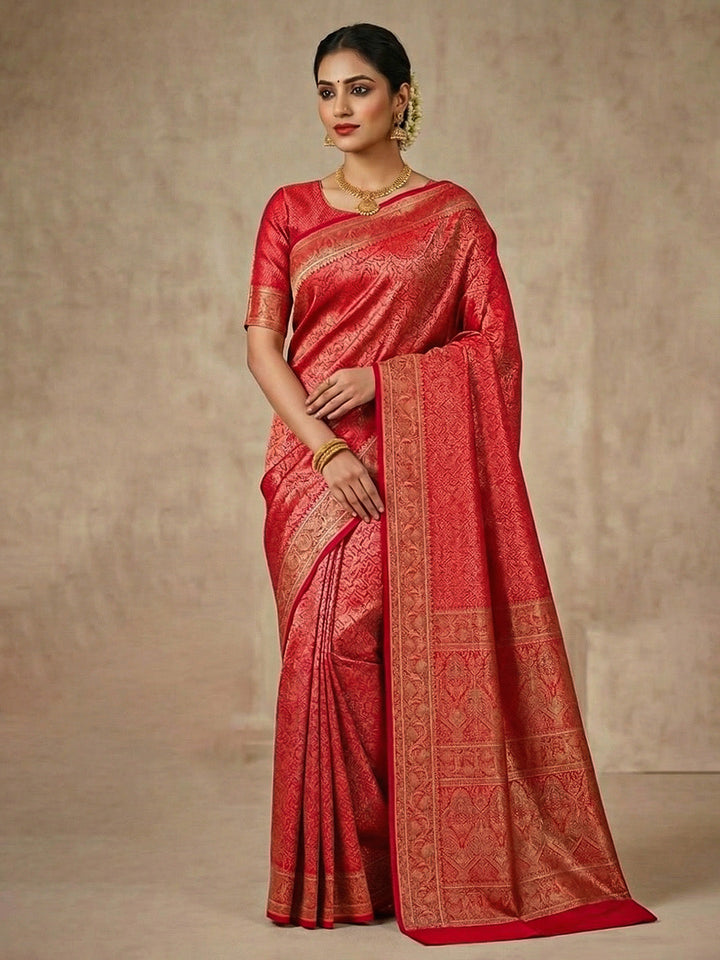 Red Woven Design Satan Resham Banarasi Saree