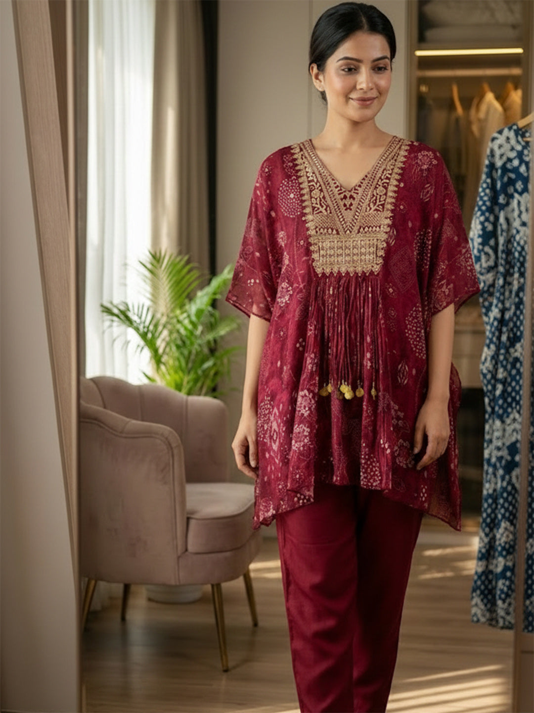 Printed Cotton Blend Kurta With Pant