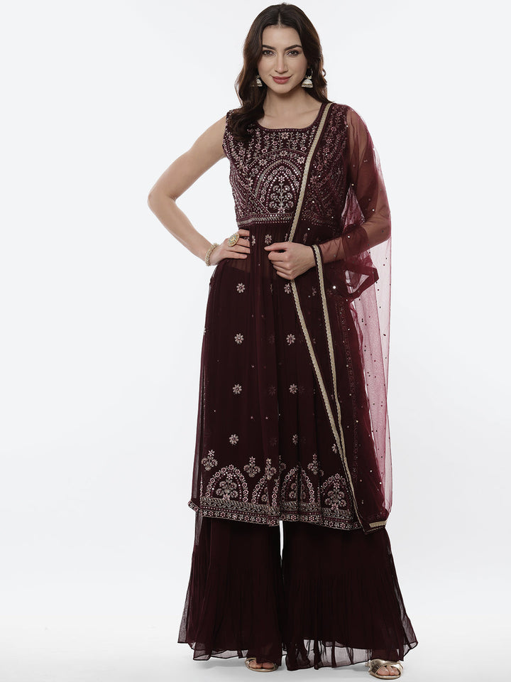 Resham Mirror Booti Georgette Stitched Salwar Kameez With Net Dupatta
