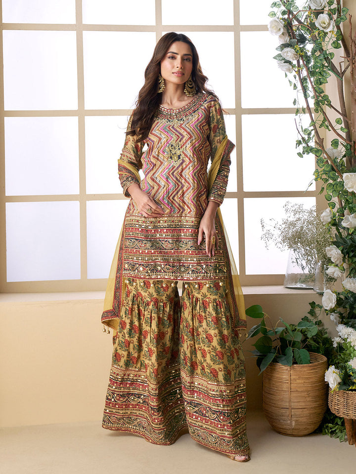 Embroidered Crepe Suit With Pant &amp; Dupatta