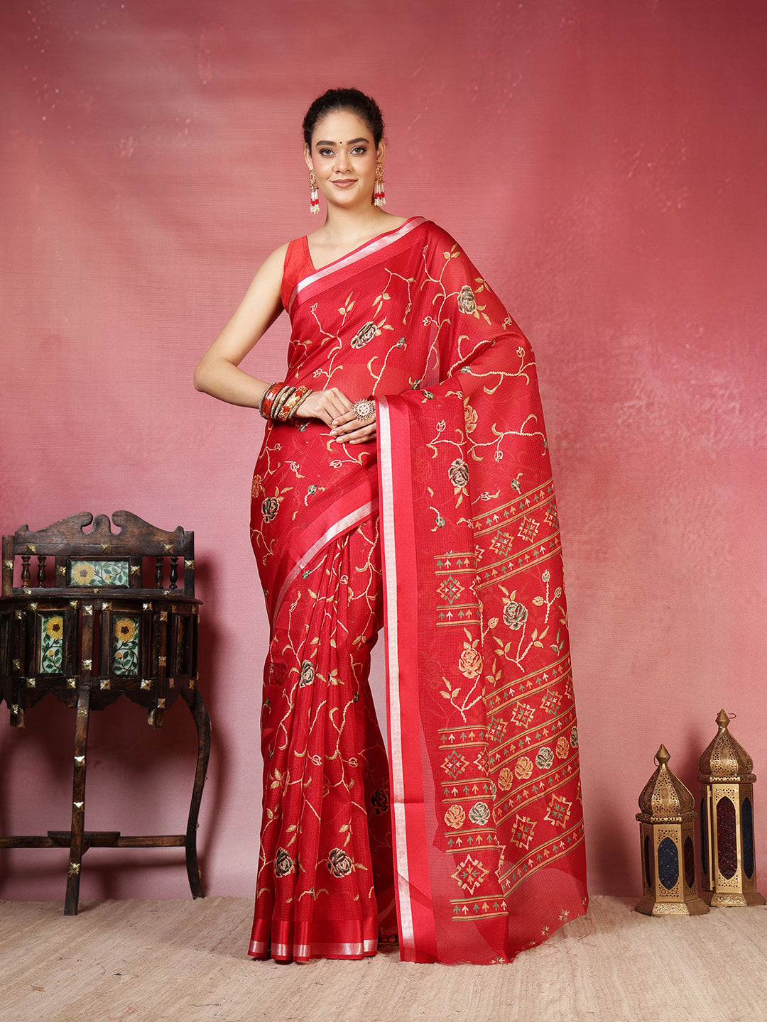 Floral Printed Cotton Blend Saree