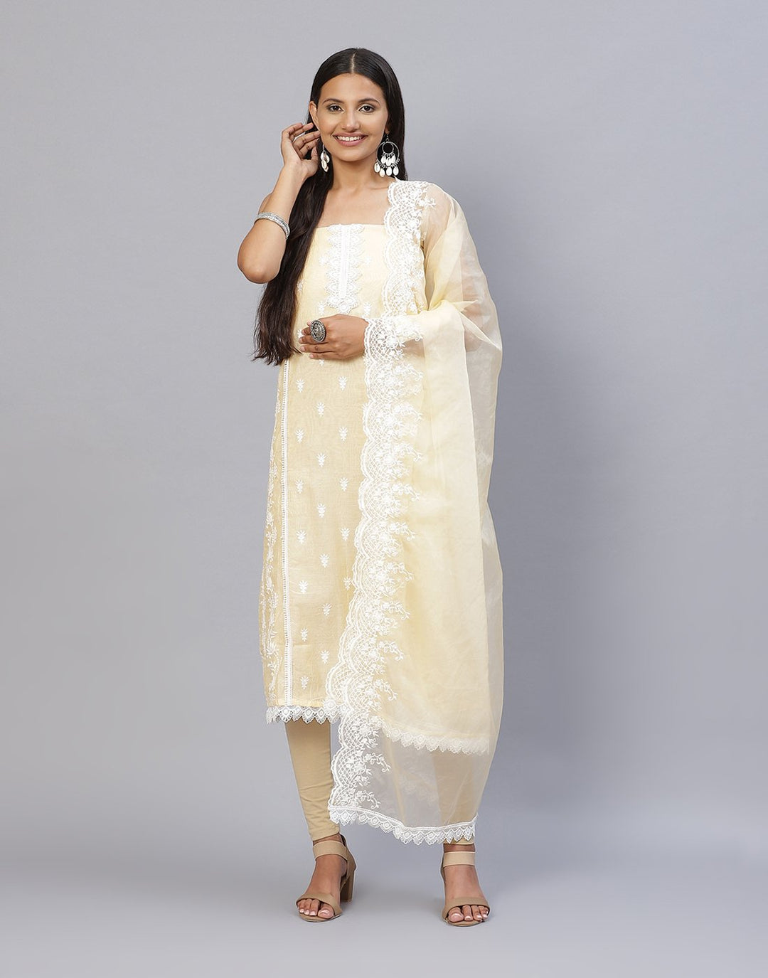 Embroidered Chanderi Suit Piece With Dupatta