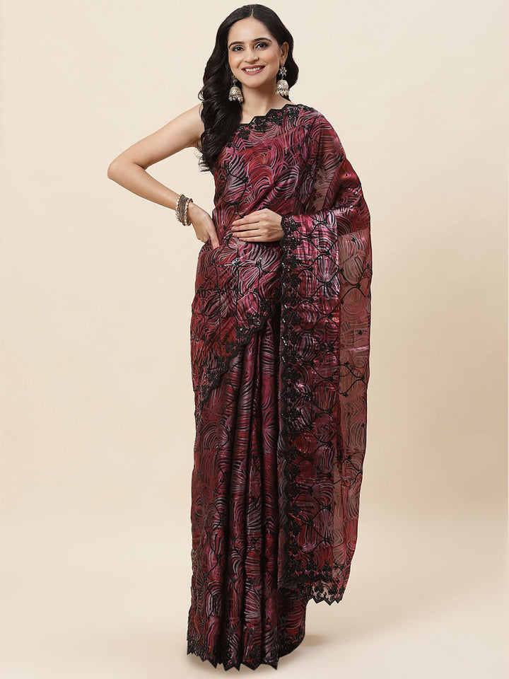 Printed Satin Saree - Meena bazaar