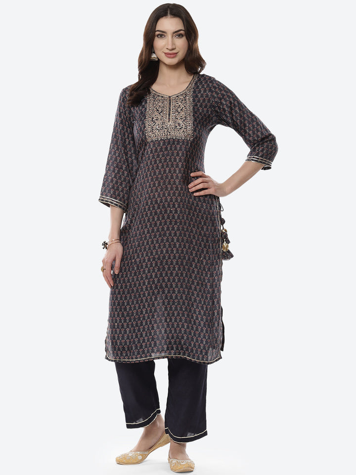 Block Printed Gota Patti Cotton Kurti With Pant