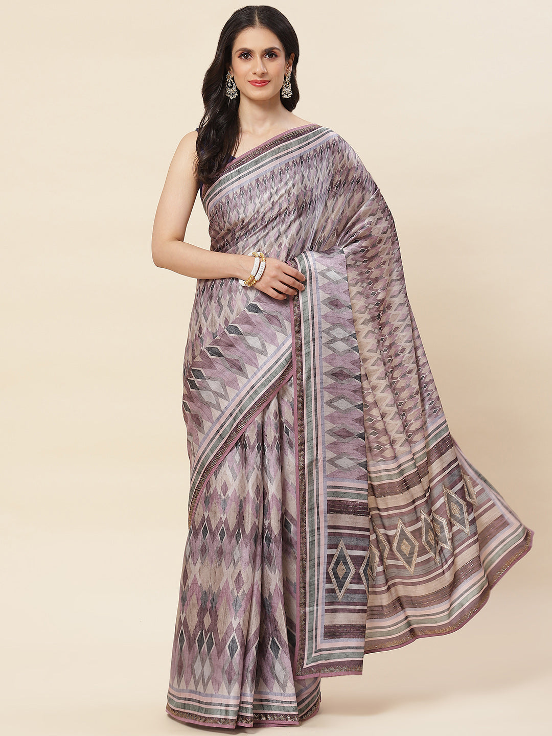Abstract Digital Printed Satin Saree