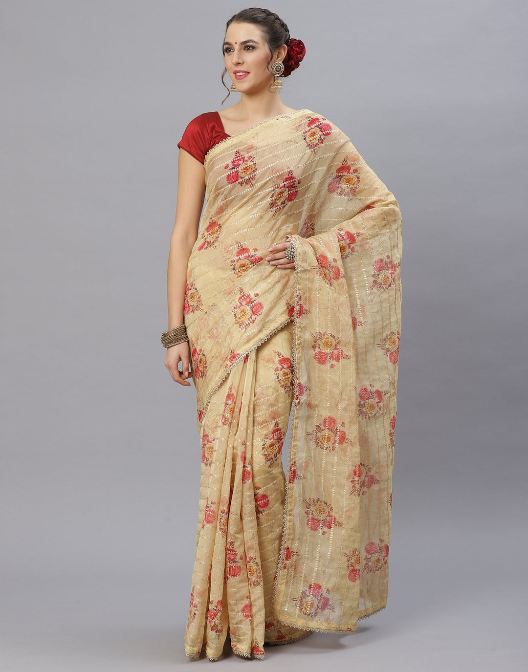 Floral Print Kora Saree