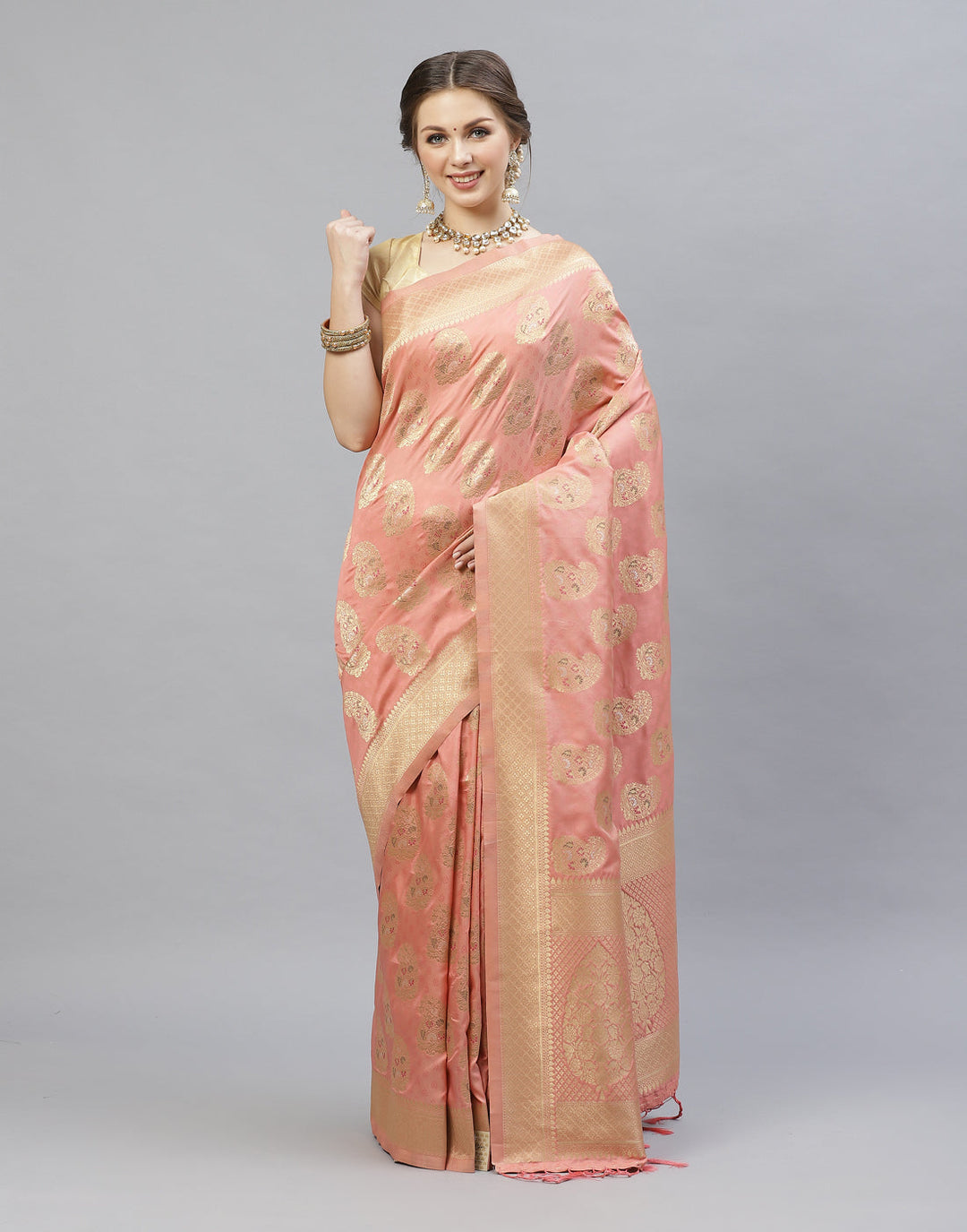 Woven Banarasi Zari Border Booti Saree