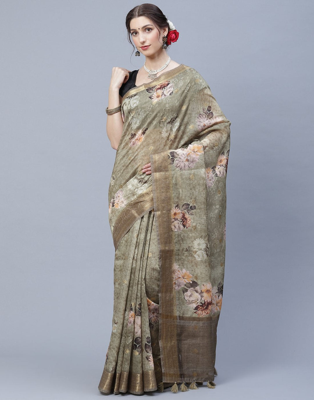 Digital Floral Print Cotton Chanderi Saree