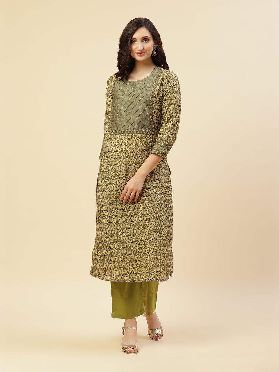 Booti Printed Chanderi Kurti With Pant