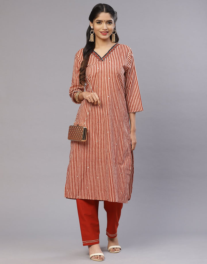Cotton Striped Kurti Pant Set