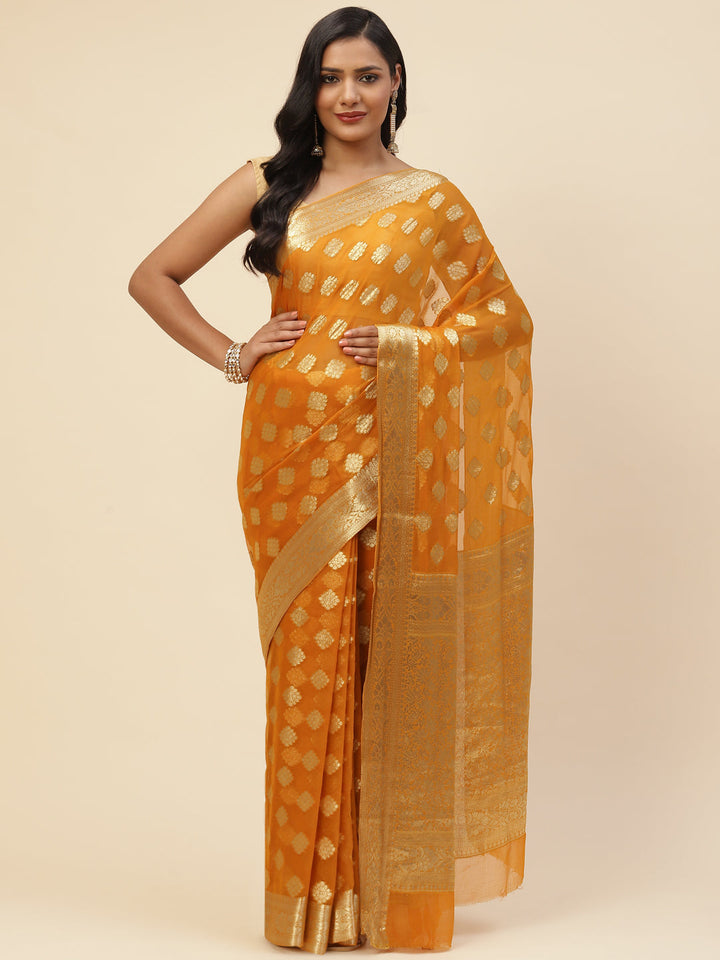 Zari Booti Chiffon Plain Saree