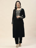 Neck Embroidered Velvet Kurta With Pants