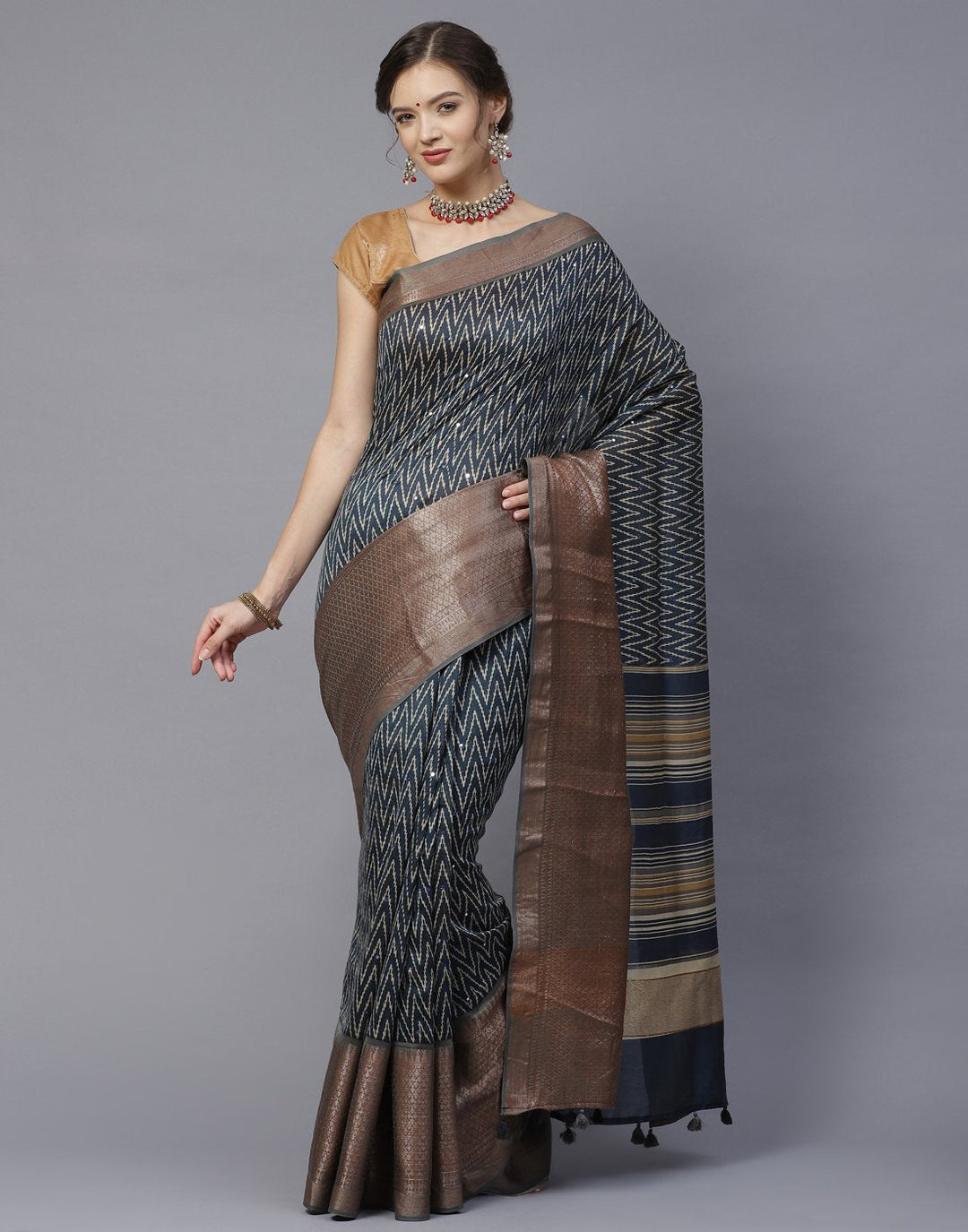 Cotton Printed Saree with Zari Border
