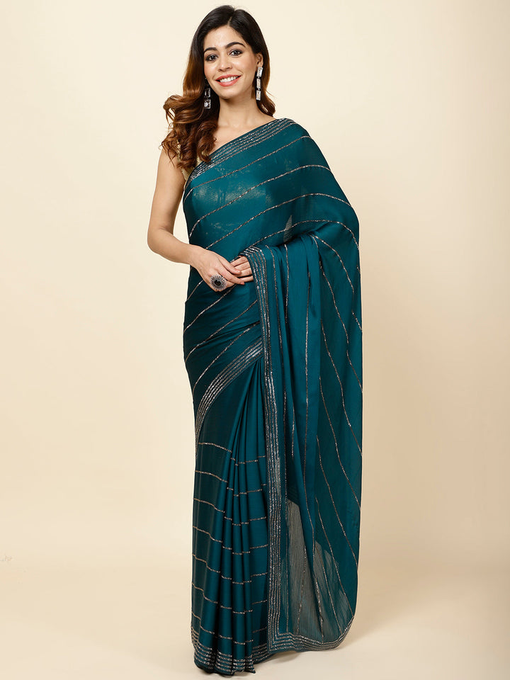 Stone Embroidered Chiffon Saree