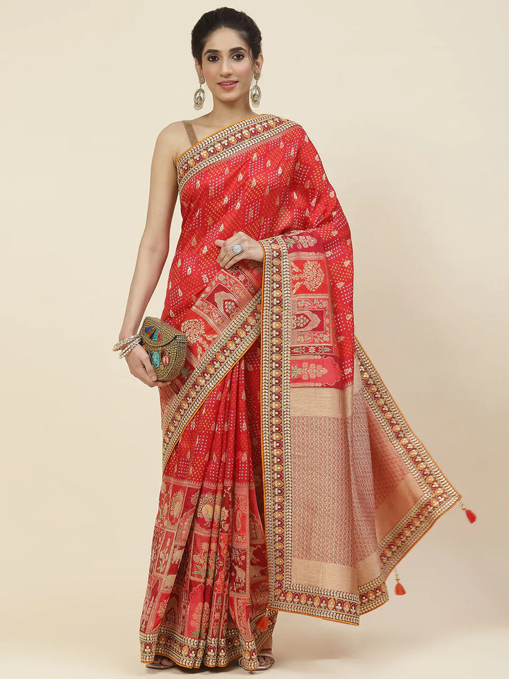Stone Booti Embroidered Dola Handloom Saree