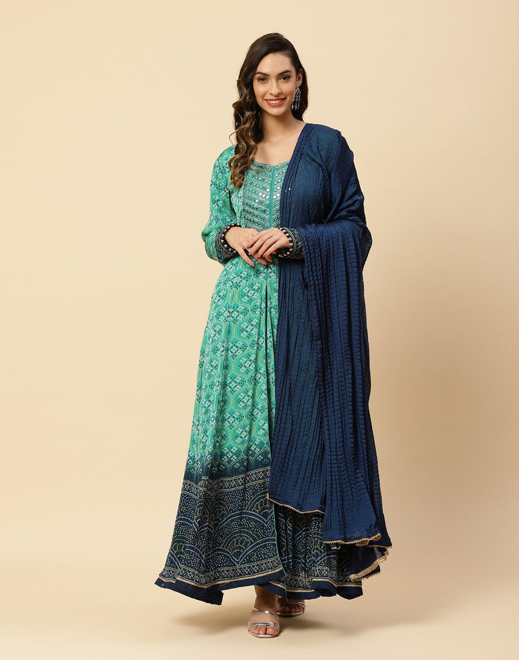 Embroidered Art Crepe Anarkali Salwar Kameez Stitched Suit With Art Handloom Printed Dupatta