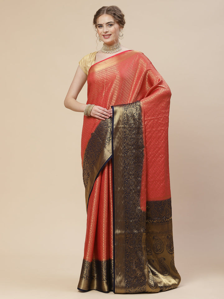 Brocade Zari Booti Art Handloom Woven Saree