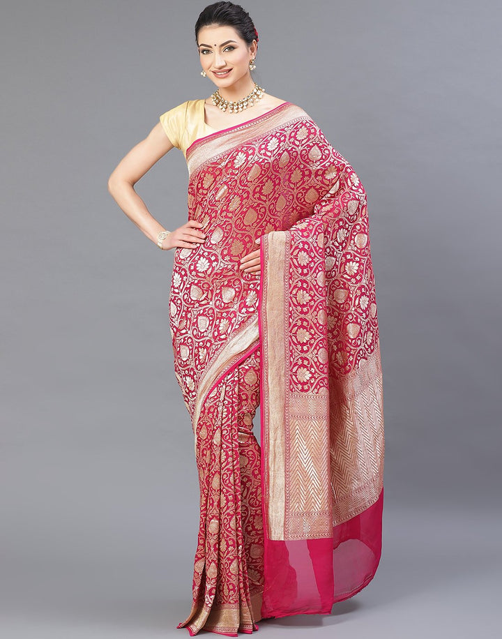 MBZ Meena Bazaar-Rani Georgette Banarasi Khaddi Saree
