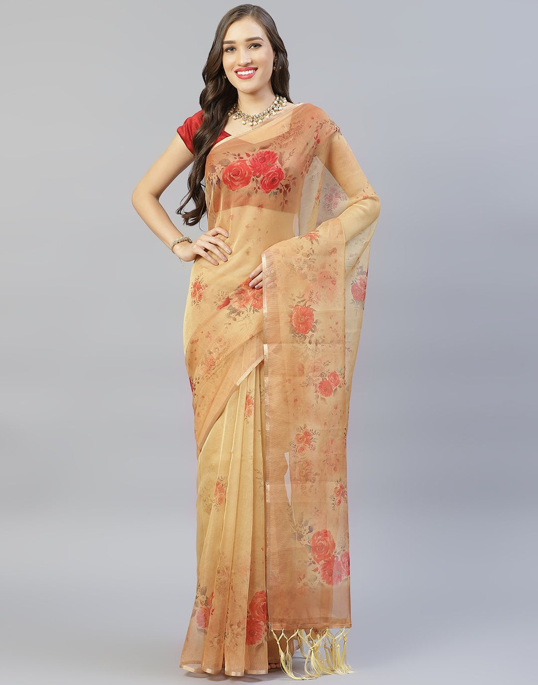 Floral Printed Kora Saree
