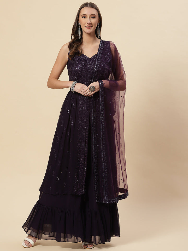 Resham Embroidered Georgette Kurta With Palazzo