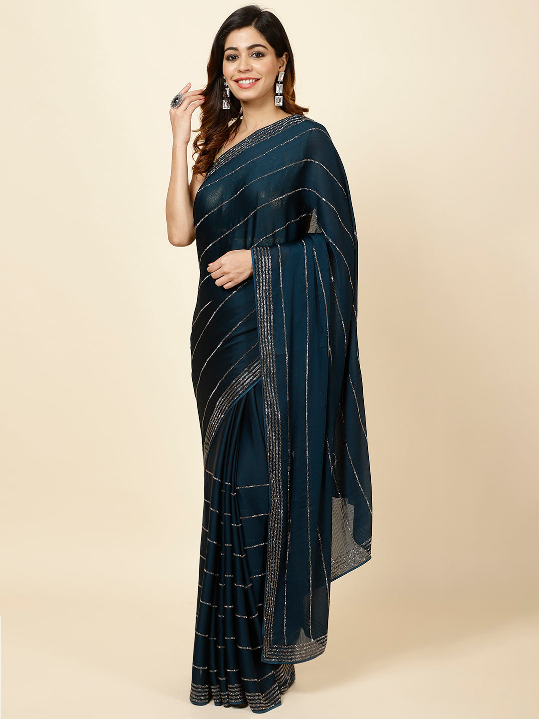 Stone Embroidered Chiffon Saree