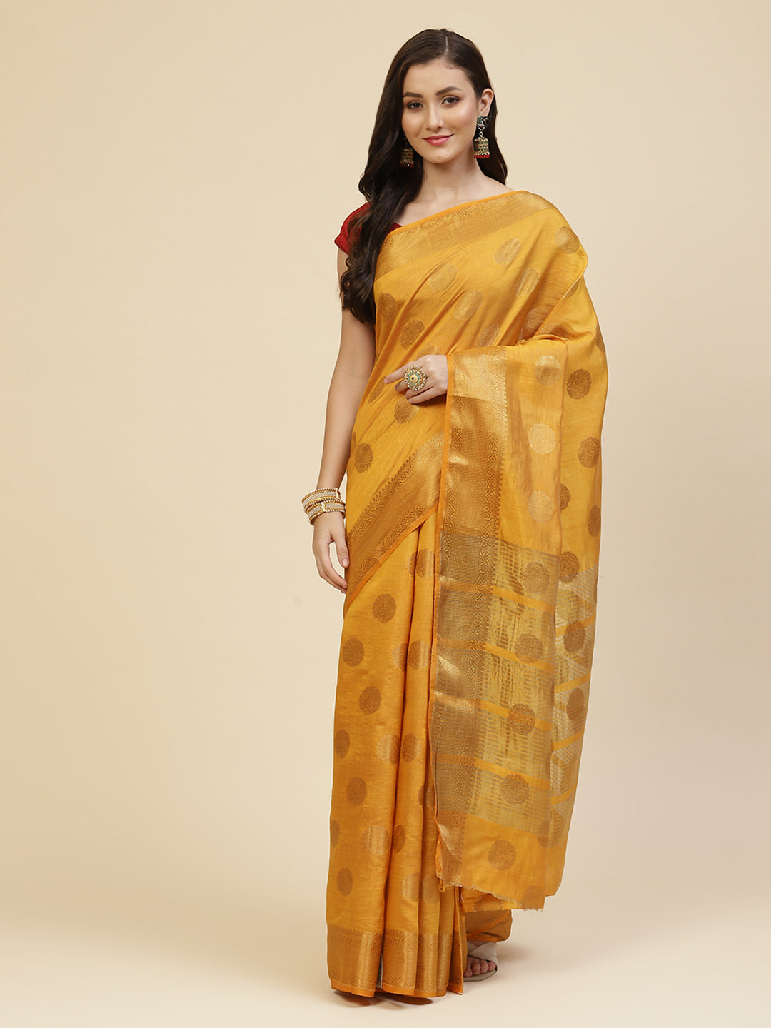 Zari Border Booti Handloom Woven Saree