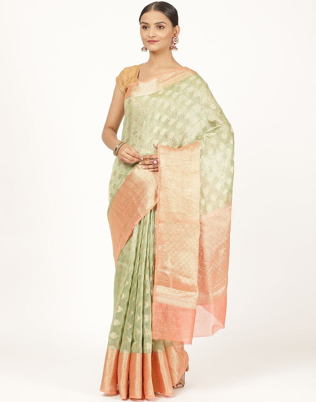 Cotton Saree With Linen Texture and beautiful Pink Boarder