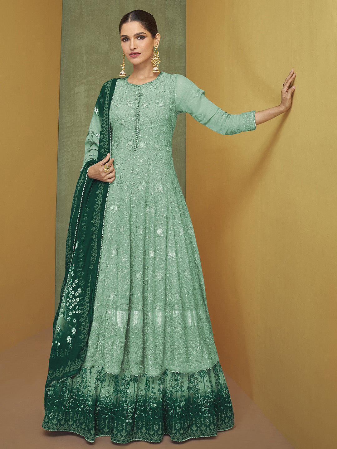 Embroidered Georgette Suit With Pant &amp; Dupatta