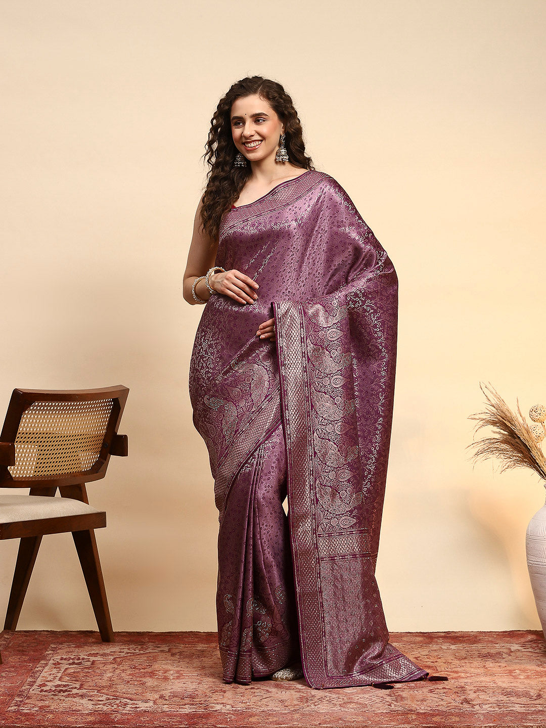Embroidered Satin Saree