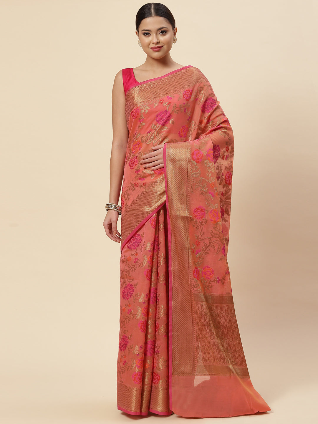 Floral Zari Jaal Cotton Woven Saree