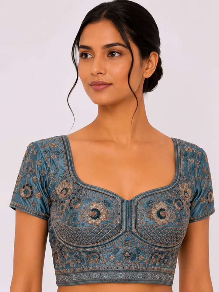 Premium Blue Embroidery Viscose Blouse Piece
