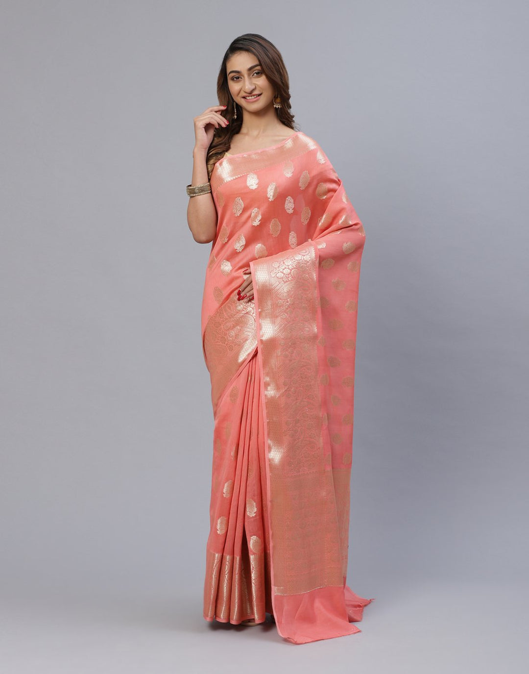 Woven Cotton Saree With Zari Border
