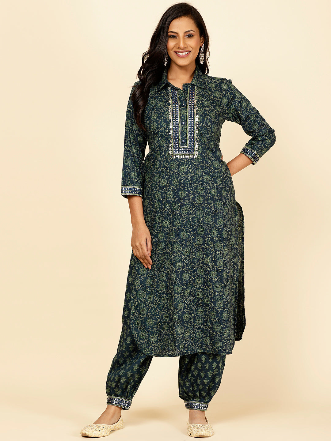 Floral Printed Cotton Kurta With Pants