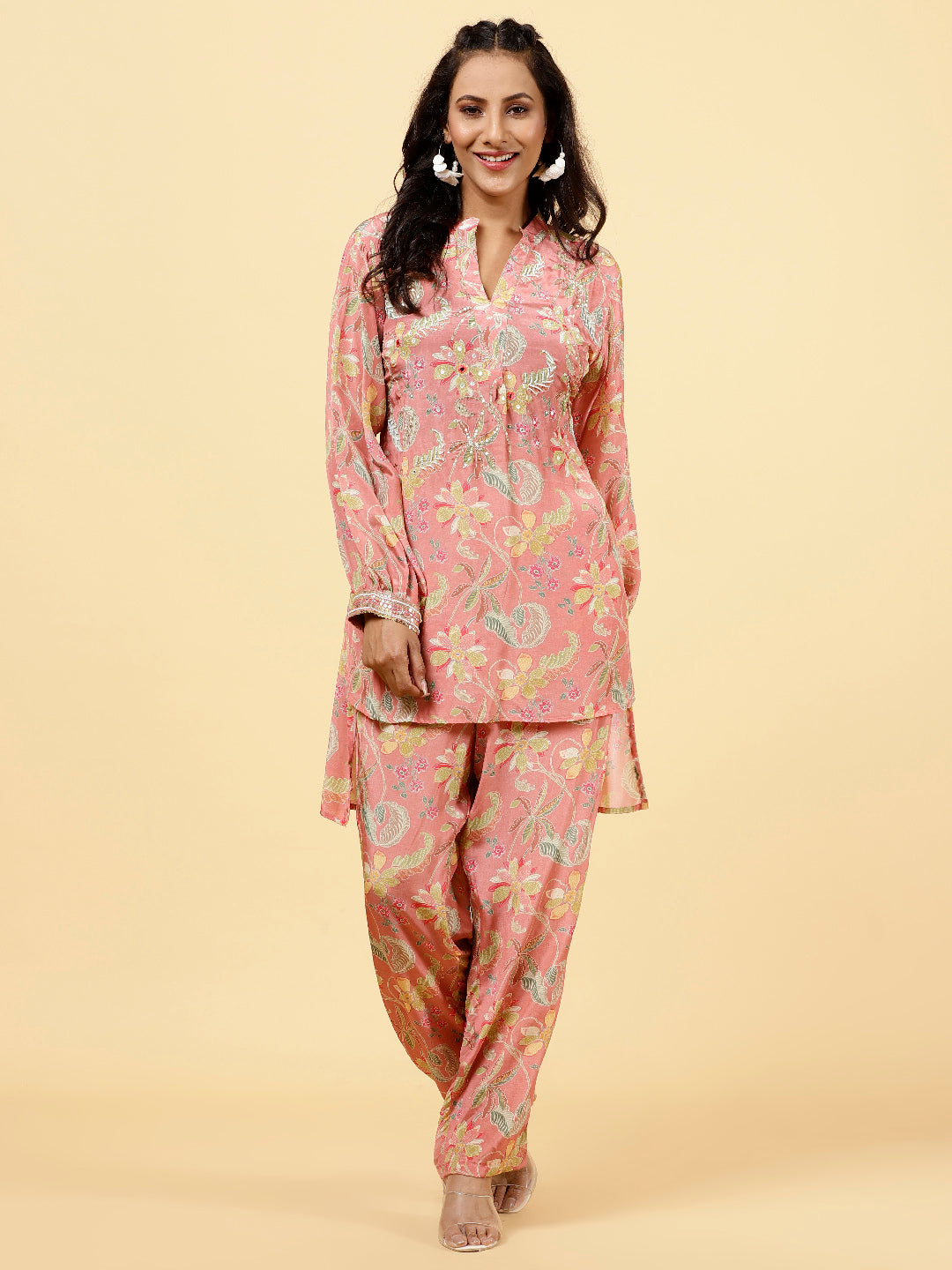 Printed Crepe Kurta With Pants