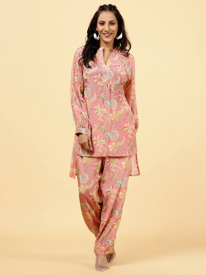 Printed Crepe Kurta With Pants