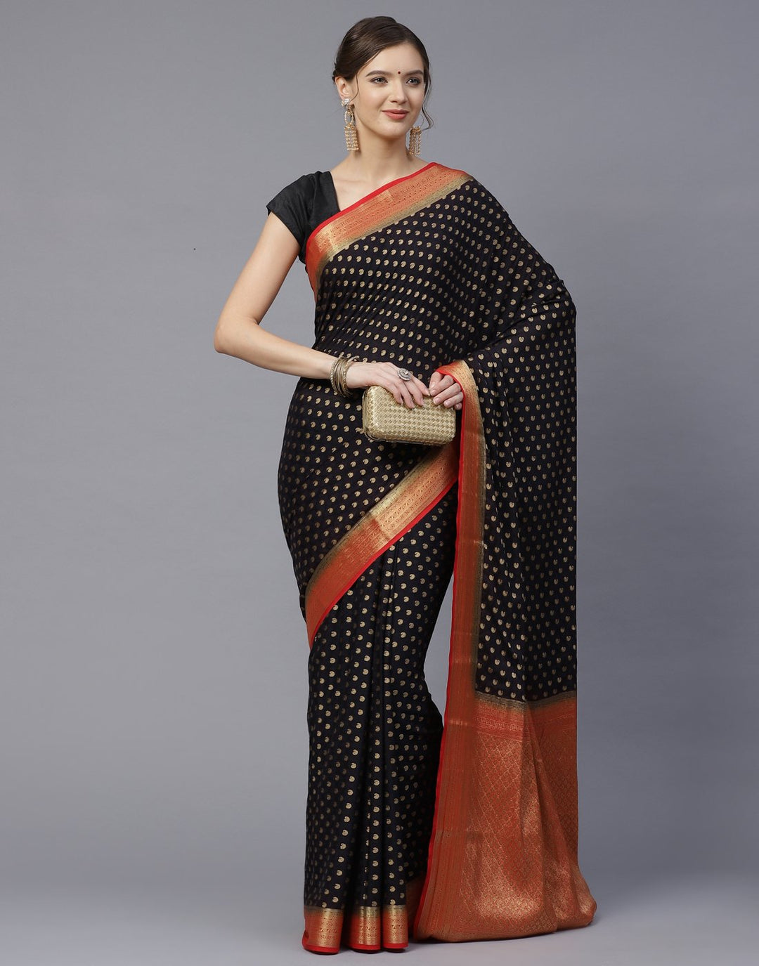 Art Crepe Saree with Zari Border