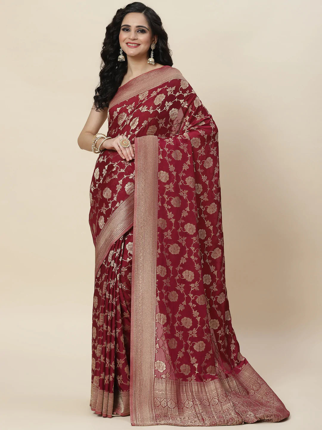 Floral Zari Jaal Georgette Plain Saree