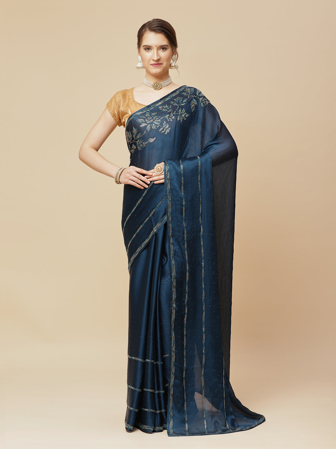 Swarovski Jaal Embroidered Art Chiffon Saree