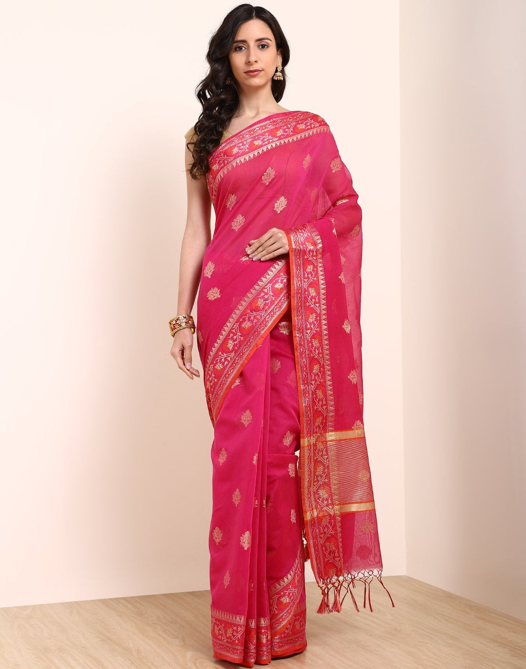 Red Cotton Woven Saree