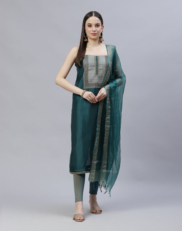 Chanderi Suit Piece With Embroidered Yoke