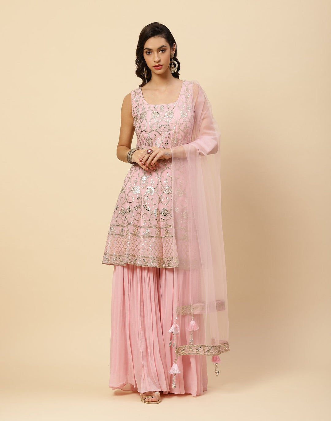 Embroidered Gota Work Georgette Salwar Kameez Stitched Suit With Net Dupatta